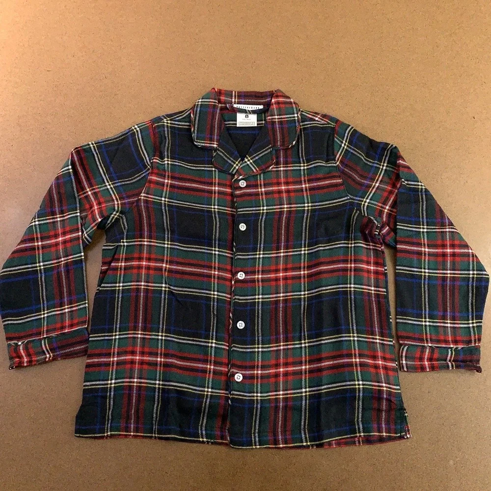 Pottery Barn Boys Size 8 Colorful Plaid Long Sleeve Pajama Top New